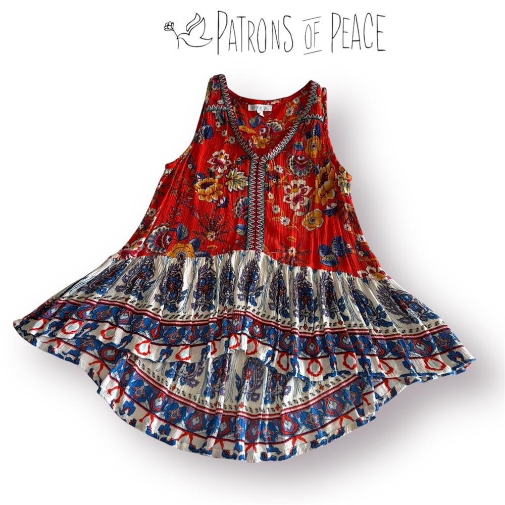 🛍️SALE🛍️ Patrons of Peace BOHO Sleeveless Ruffle Hem Peplum Mixed Floral Top - Picture 2 of 5